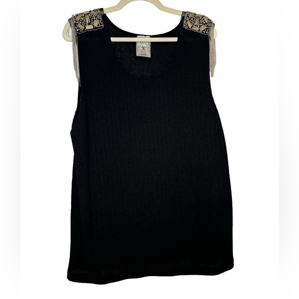 Vocal Women’s Tank Sweater Black with Bling and silver fringe. size XL